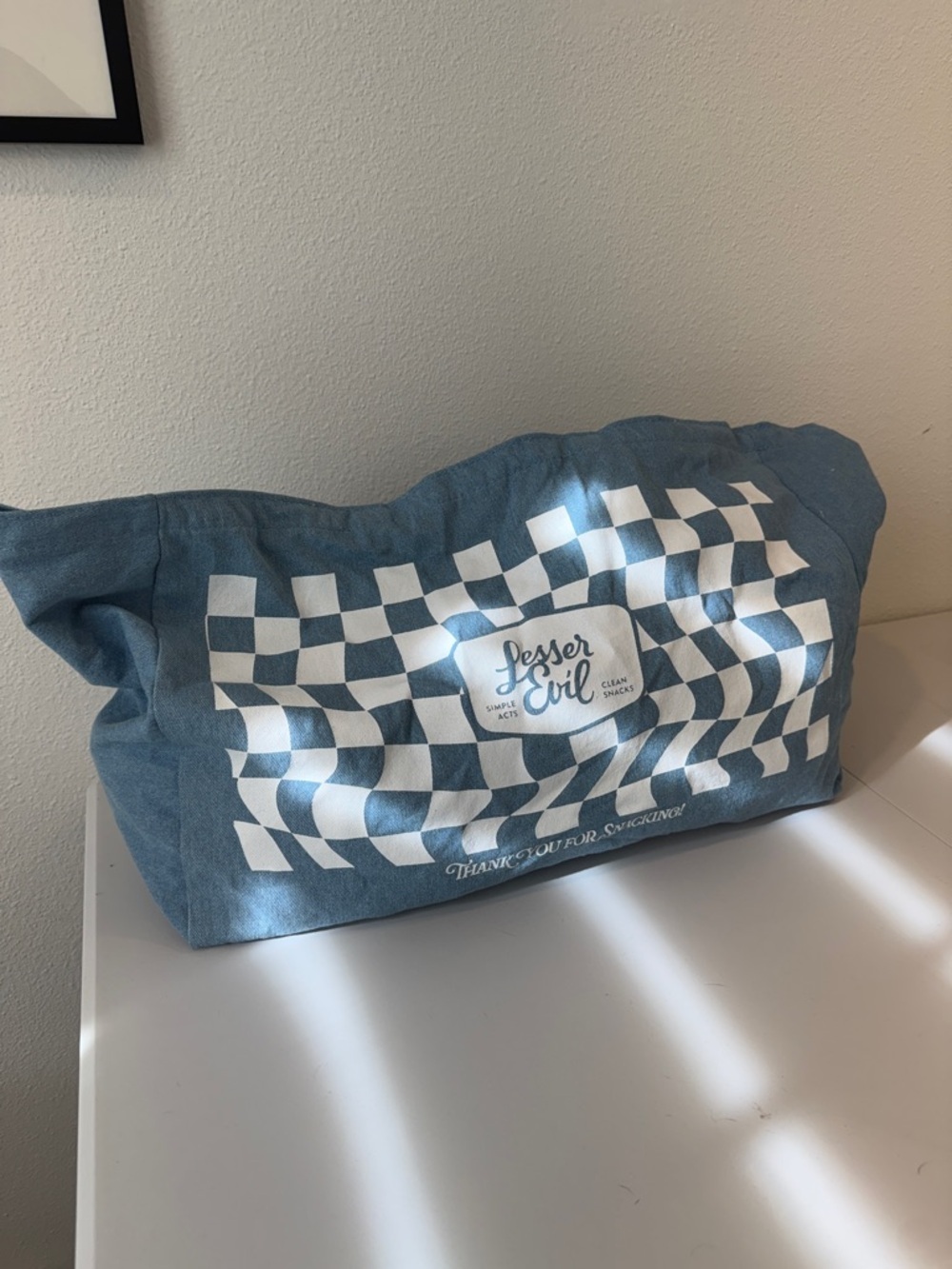 Lesser Evil Blue Checkered Canvas Tote​ - Picture 3 of 3
